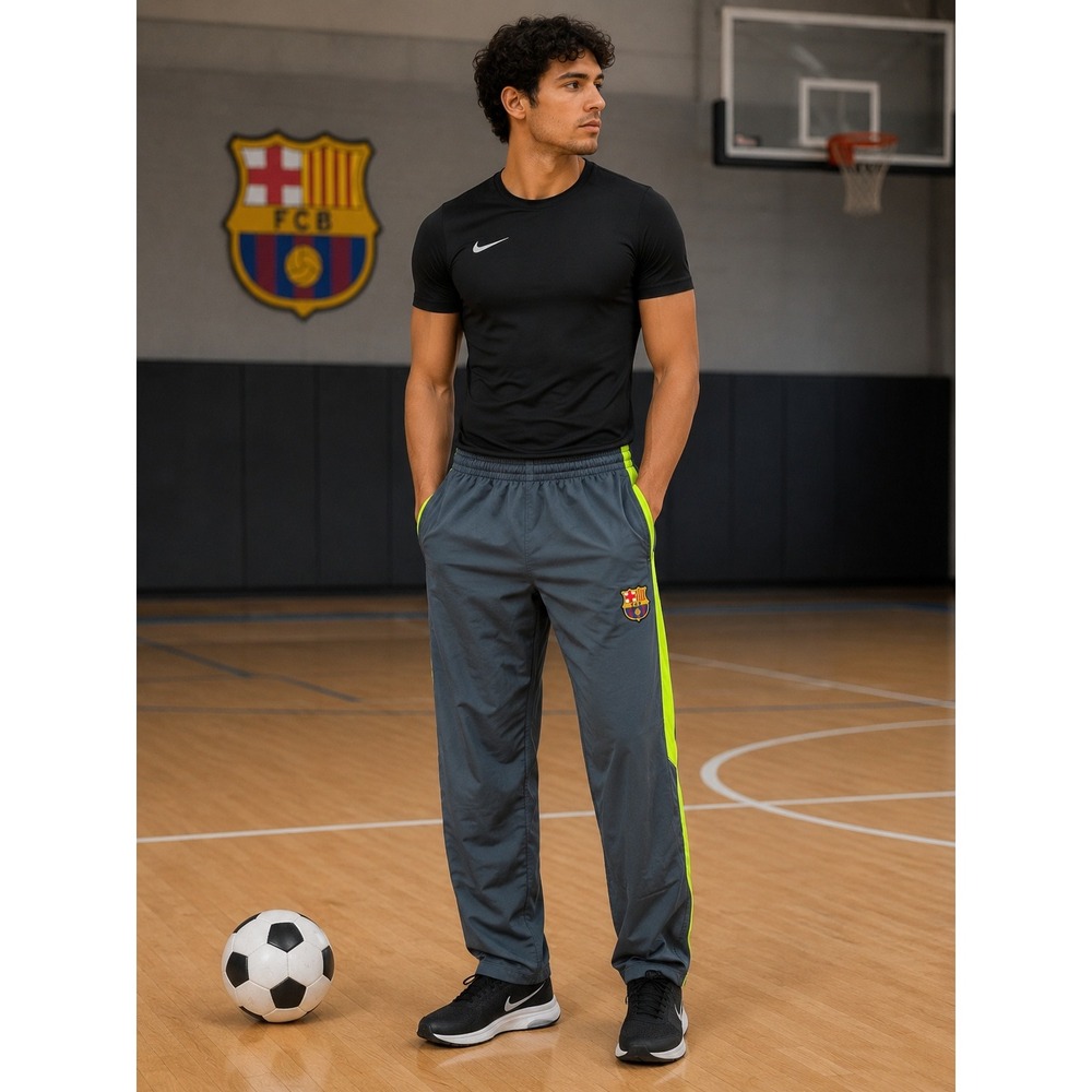 FC Barcelona Track Pants Mens XL Gray Neon Green Athletic Joggers Soccer